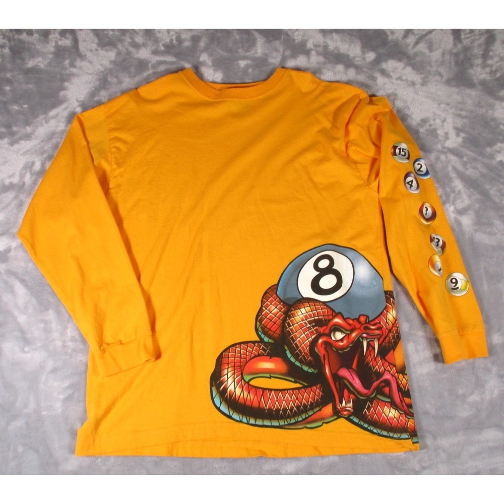 Vintage JNCO Jeans Long Sleeve Shirt XL Yellow 8 Ball Snake Graphic Y2K Made USA